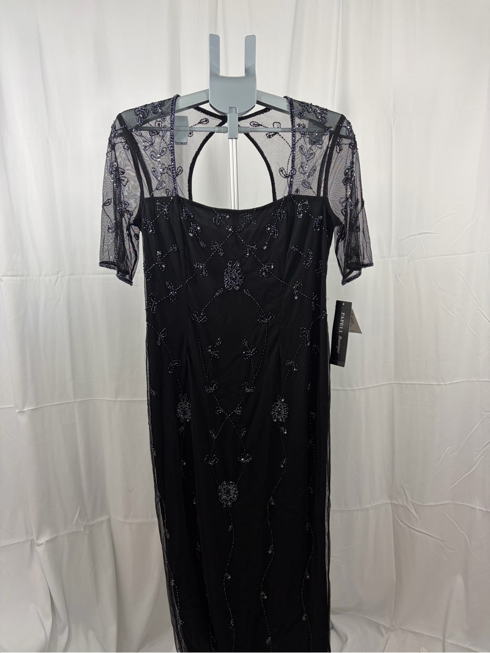NWT Papell Boutique Women’s Size 12 Elegant Black Beaded Mesh Evening Dress